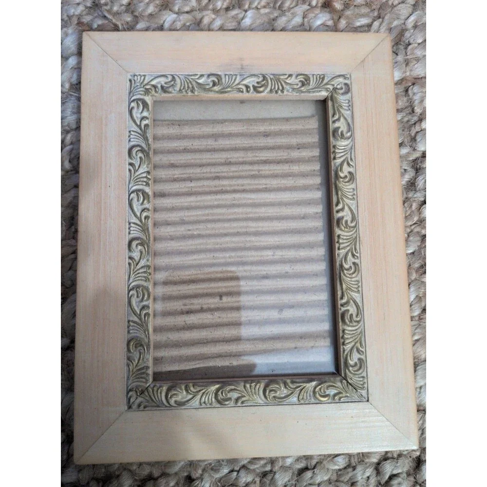 Light Blonde Wood Photo Picture Frame W/ Ornate Embossed Trim 6.5 X 8.5 Inches